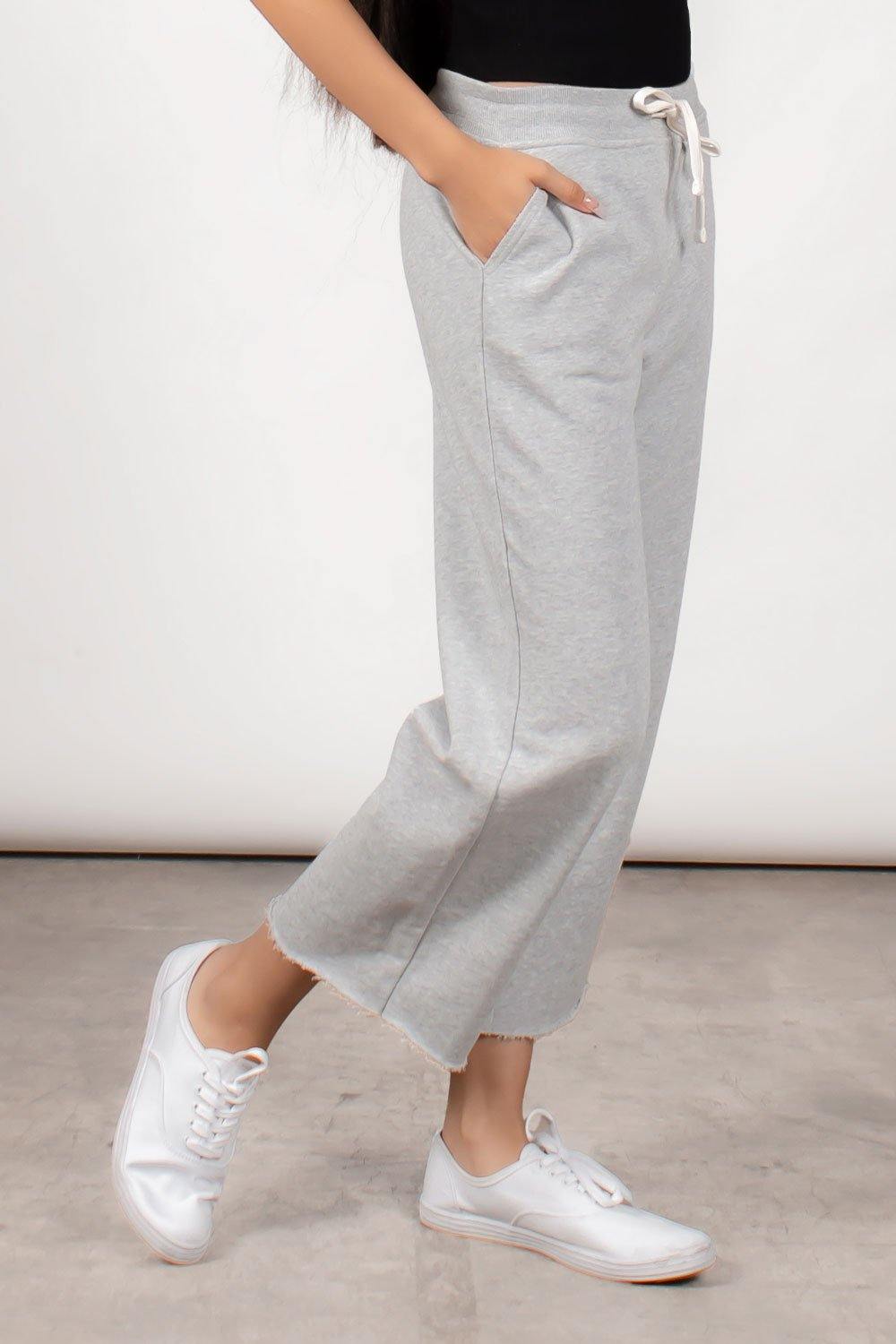 Women's French Terry Cropped Sweatpants, Heather Grey